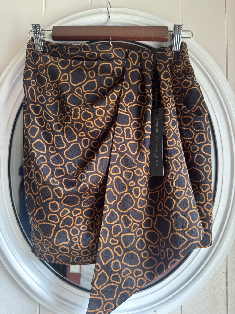 Satin Geo Print Draped Skirt